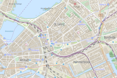 Karte von Hamburg, Layout "Dezent", 1:15000