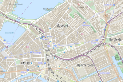 Karte von Hamburg, Layout "Dezent", 1:15000