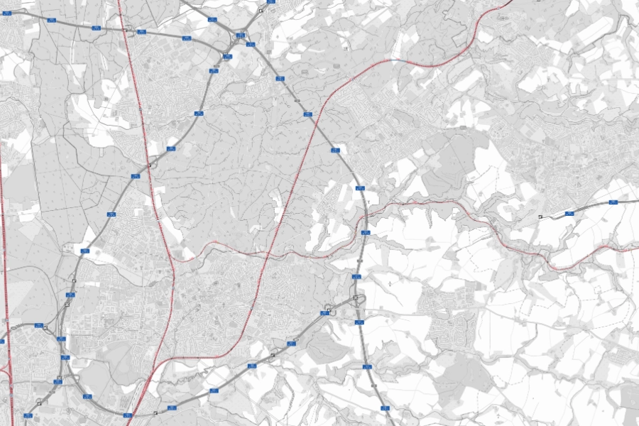 Übersichtskarte der Straßeninfrastruktur mit Autobahnen und Bundesstraßen im ländlichen Raum