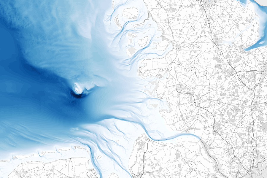 Isobathenkarte zur Visualisierung von Meerestiefen und Strömungsmustern an der deutschen Nordseeküste Karte mit Isobathen an der Nordseeküste – Darstellung von Wassertiefenverläufen und Unterwasserstrukturen