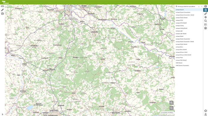 onmaps Viewer in der Gesamtansicht Ansicht eines Kartenwebviewers mit Kartenbeispiel von Deutschland
