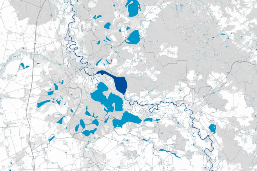 Darstellung historischer Gewässerstrukturen in QGIS mit Zeitreihenanalyse von Seen, Flüssen und Bergbaugewässern