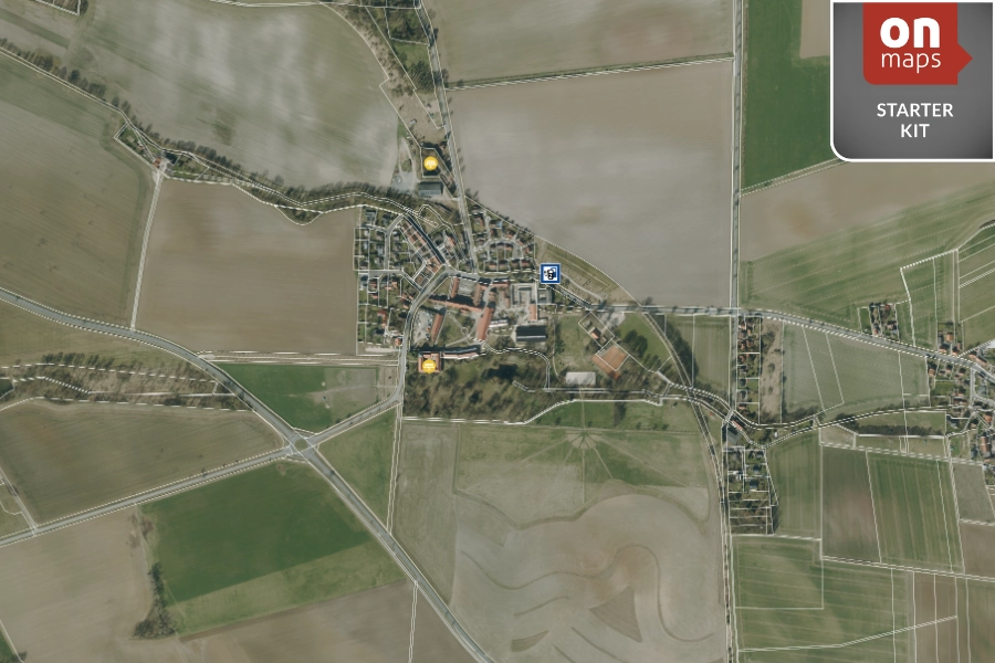 Luftbild einer Ortslage mit Umgebung – StarterKit Stadtwerke onmaps