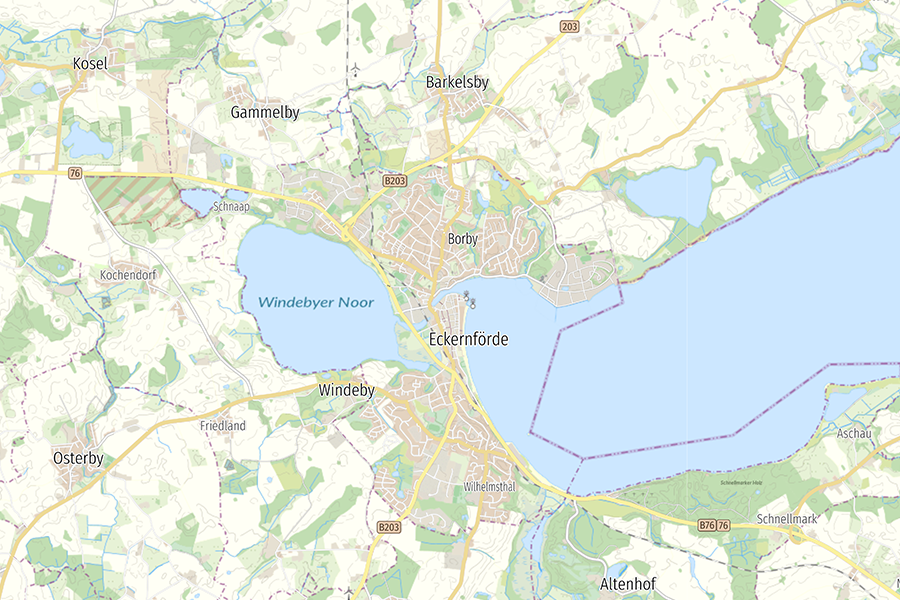 ATKIS Karte von Eckernförde in Dezent mit Overlay Karte von Eckernförde mit verschiedenen Inhalten zur Vegetation und Siedlungsbereichen
