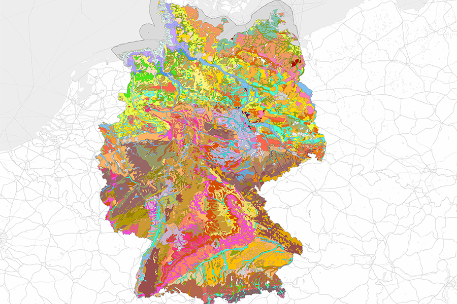 Bodenübersichtskarte Deutschland – Übersicht der Bodentypen und geologischen Strukturen. Bodenübersichtskarte Deutschlands im Maßstab 1:1.000.000, zeigt die Verteilung und Klassifikation der Bodentypen.